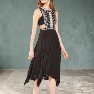 BCBGMaxAzria Adelia Black Sequin Embellished Asymmetrical Cutout Midi Dress US 0